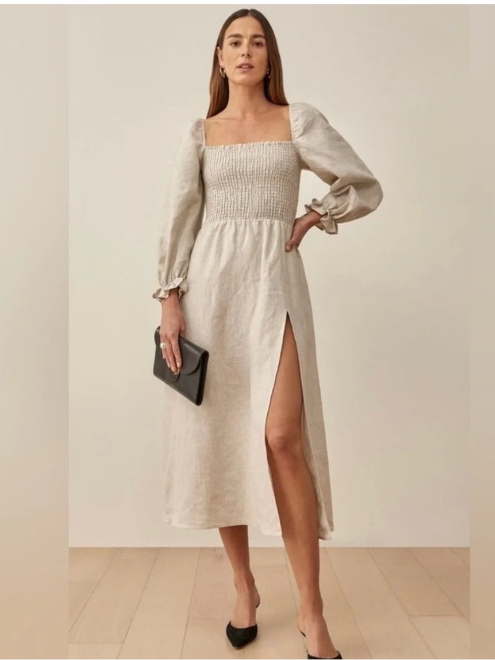 NEW Reformation Gitane Linen Dress  in Oatmeal Beige | size S